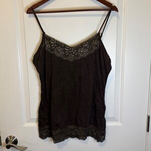 Brown Y2K Romantic Whimsigoth Forest Fairy Lace Trim Camisole Tank Top XL